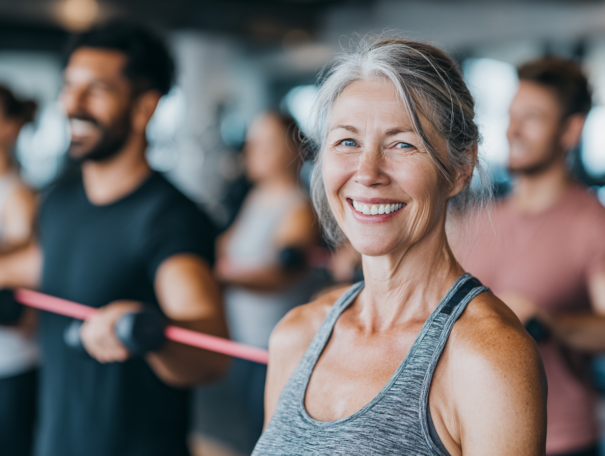 Група людей різного віку займається фітнесом